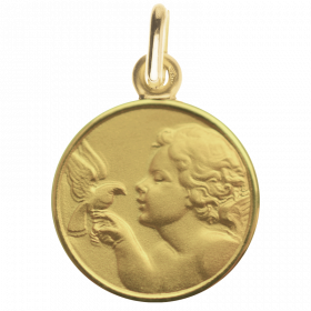 Médaille enfant à la colombe - 16 mm - Or 9 carats jaune - F