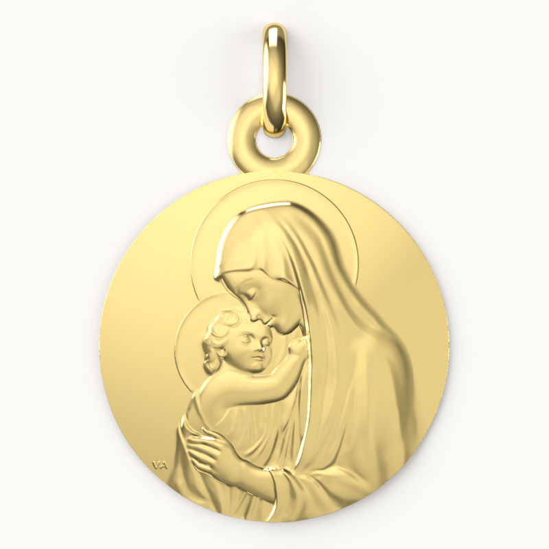 Medaille bébé Maison de la Médaille Médaille Vierge à l'enfant de  Botticelli - Or jaune 9ct sur